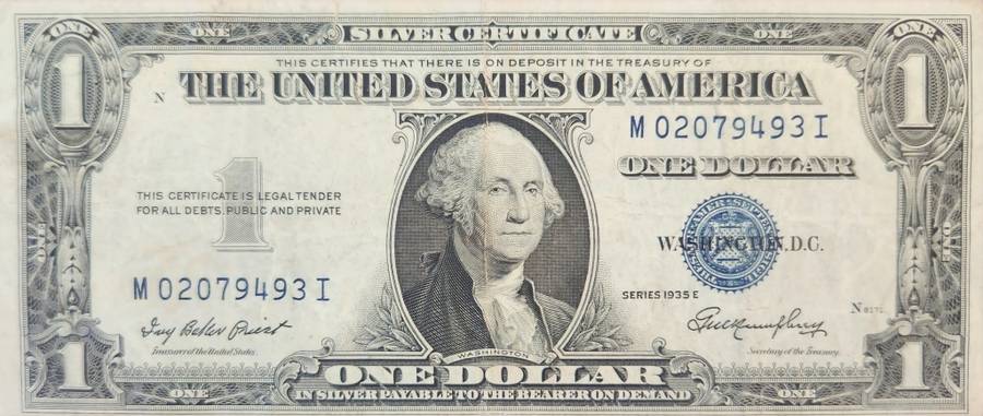 I DOLLAR 1935 E - Silver Certificate - MI Rack  -  Priest Signature