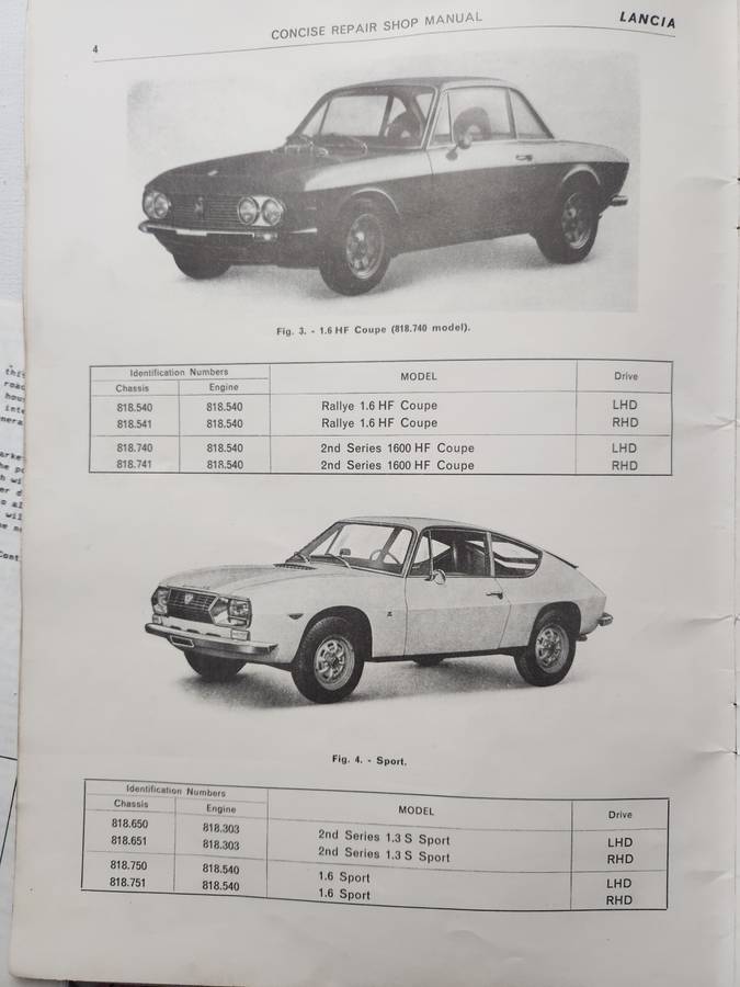Lancia FULVIA Repair Shop Manual