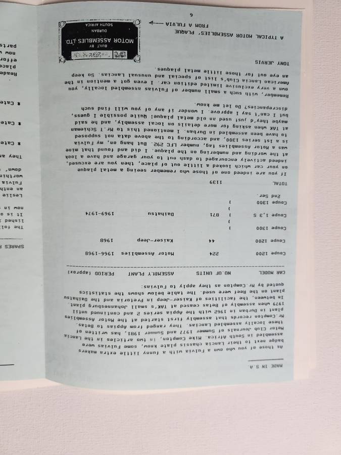 Lancia FULVIA Repair Shop Manual