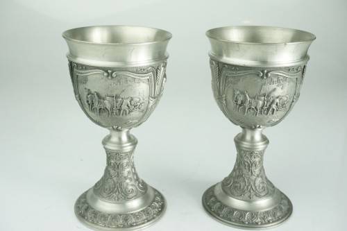 Pair of Exquisite SKS German Pewter Goblets **Great Condition**
