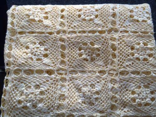 Pale yellow hand crochet bedspread / throw for single bed