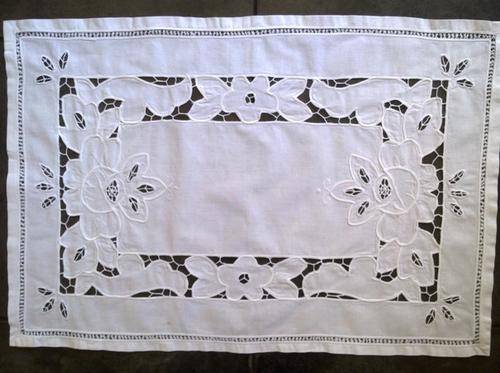 Vintage cut work tray cloth white on white