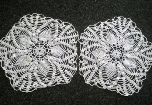 Pair of white cotton crochet doilies - 33cm