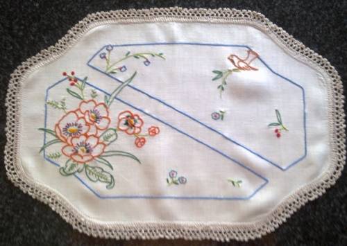 Attractive hand embroidered linen tray cloth