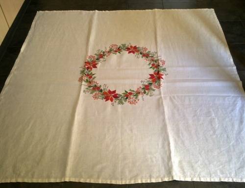 Quality heavy Danish linen embroidered tablecloth