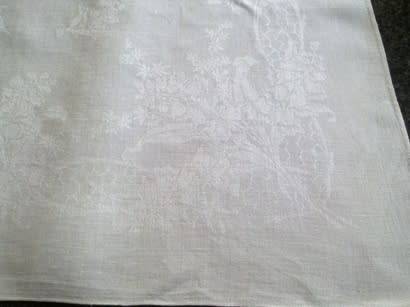 Two extra large vintage Damask linen dinner serviettes