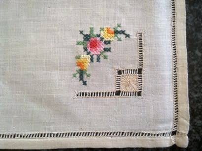 Six beautiful ivory linen hand embroidered lunch napkins