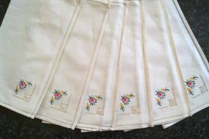 Six beautiful ivory linen hand embroidered lunch napkins