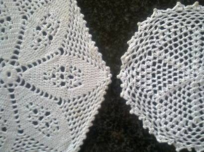 Two white crochet doilies 23cm & 17cm