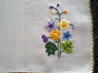 Elegant vintage fine linen hand embroidered placemats x 5