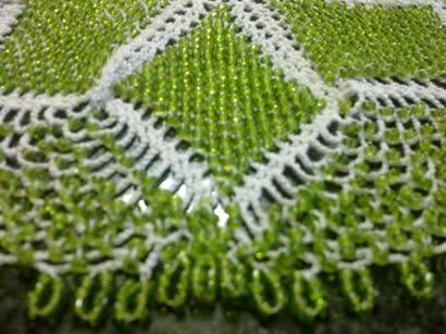 Lovely vintage crochet glass beaded doilie 17cm