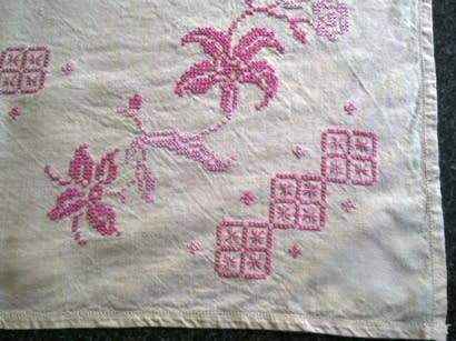 Pretty linen hand embroidered tablecloth / centre piece