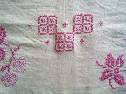 Pretty linen hand embroidered tablecloth / centre piece