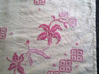 Pretty linen hand embroidered tablecloth / centre piece