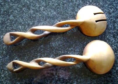 Hand carved wooden salad servers
