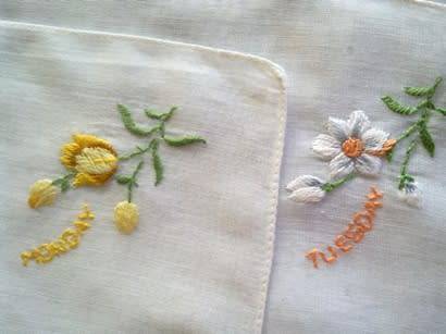 Days of the week vintage lawn cotton ladies hankies