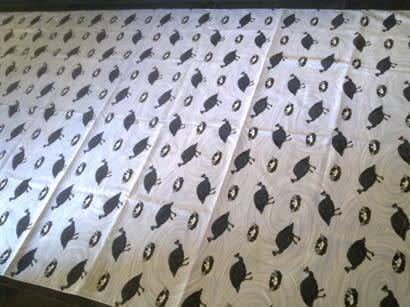 Large printed cotton tablecloth with guinea fowl