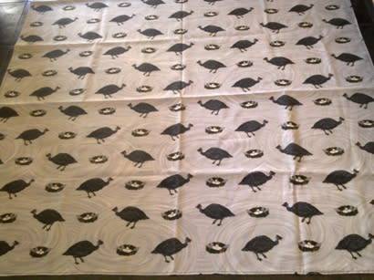 Large printed cotton tablecloth with guinea fowl