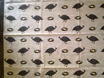 Large printed cotton tablecloth with guinea fowl
