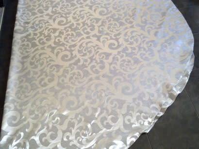 Stunning large round silver grey Damask tablecloth