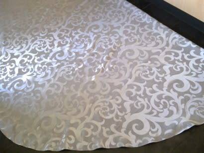 Stunning large round silver grey Damask tablecloth