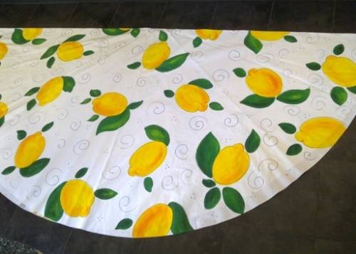 Large round white cotton hand painted tablecloth 2.20m