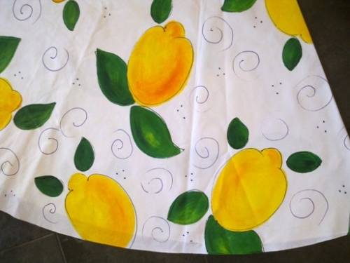 Large round white cotton hand painted tablecloth 2.20m
