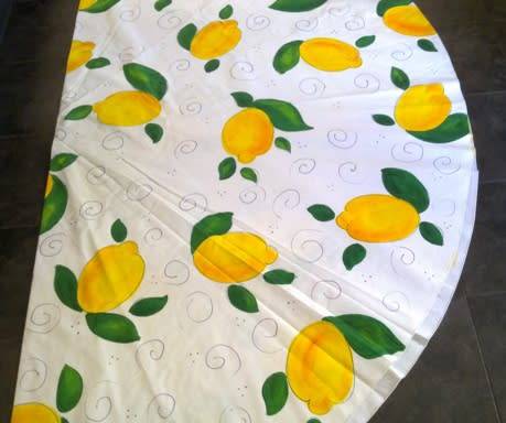 Large round white cotton hand painted tablecloth 2.20m