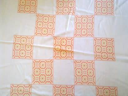 Vintage round cross stitch cotton/linen tablecloth 1.7m