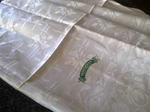 Exquisite large antique Irish Damask linen tablecloth 2.4m