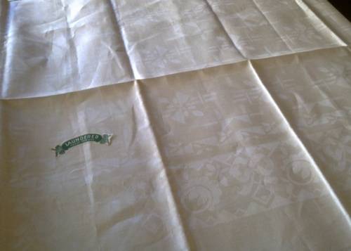 Exquisite large antique Irish Damask linen tablecloth 2.4m