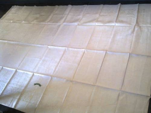 Exquisite large antique Irish Damask linen tablecloth 2.4m