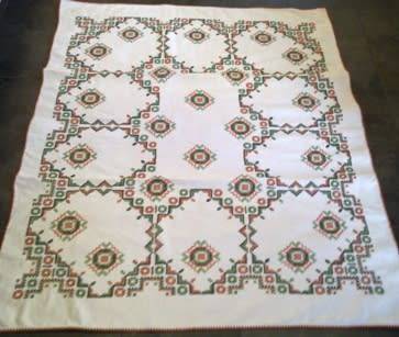 Lovely heavy vintage linen tablecloth with cross stitch work