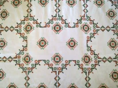 Lovely heavy vintage linen tablecloth with cross stitch work