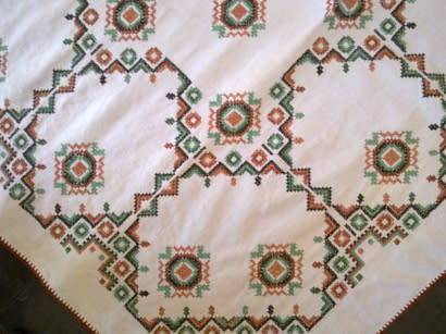 Lovely heavy vintage linen tablecloth with cross stitch work