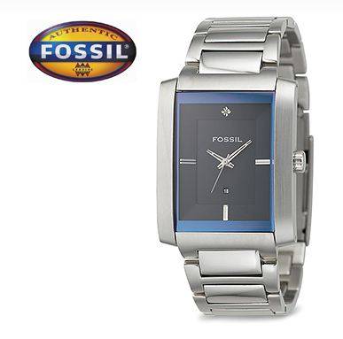 BRAND NEW FOSSIL FS4374 Stainless Steel Blue Dial Diamond 50M Mens Watch
