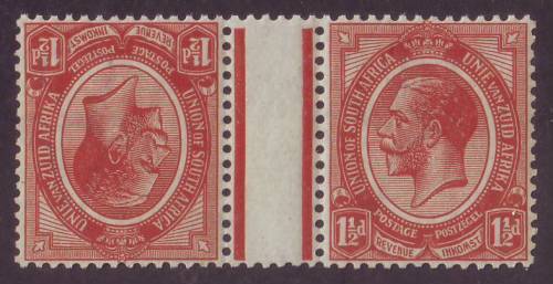 SA UNION KINGS HEADS 1913  -  1&1-2d Tete-beche pair with vertical gutter SACC 4c  **MNH**