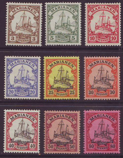 GERMAN COLONIES - MARIANA ISLANDS   1901 Yachts issue Set to 80pfg *MM*