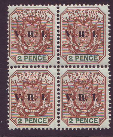 TRANSVAAL - 1900  2d brown and green overprinted "VRI" block of four  **UM**