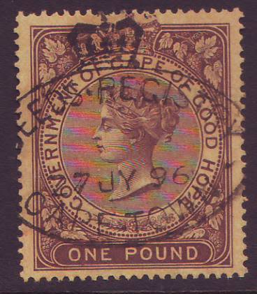 Cape of Good Hope -  1878  QV  REVENUE  One Pound brown on orange Wmk Crown CC(Perf. 14) BF104