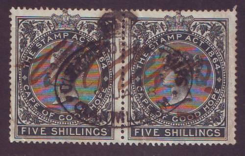 Cape of Good Hope -  1886 REVENUE QV Issue  5 shillings pair black BF121