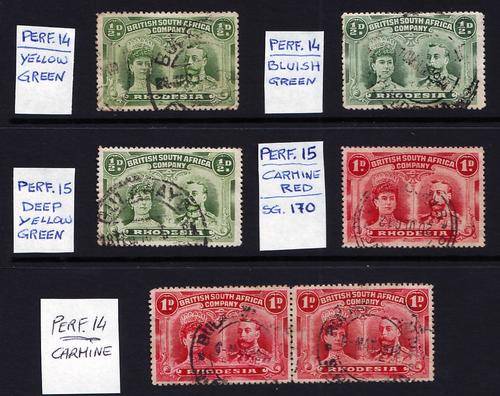 RHODESIA  BSAC  -  1910 DOUBLE HEADS 1d pair and singles VFUSED