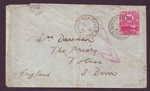 BOER WAR  - COVER CENSORED  - 1902 Censored cover to ENGLAND  with scarce "Hex River" pmk