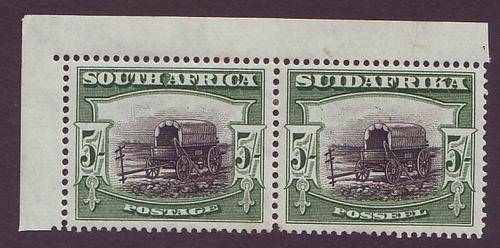UNION - 1927  London Pictorials  5s  pair with Perf. 14 x 13&1/2 down    SACC 38a *MM*