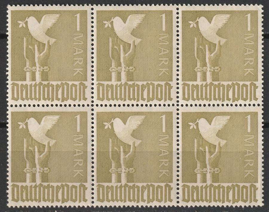 GERMANY - JOINT ALLIED OCCUPATION  1947  1 Mark olive green  block of six **MNH**