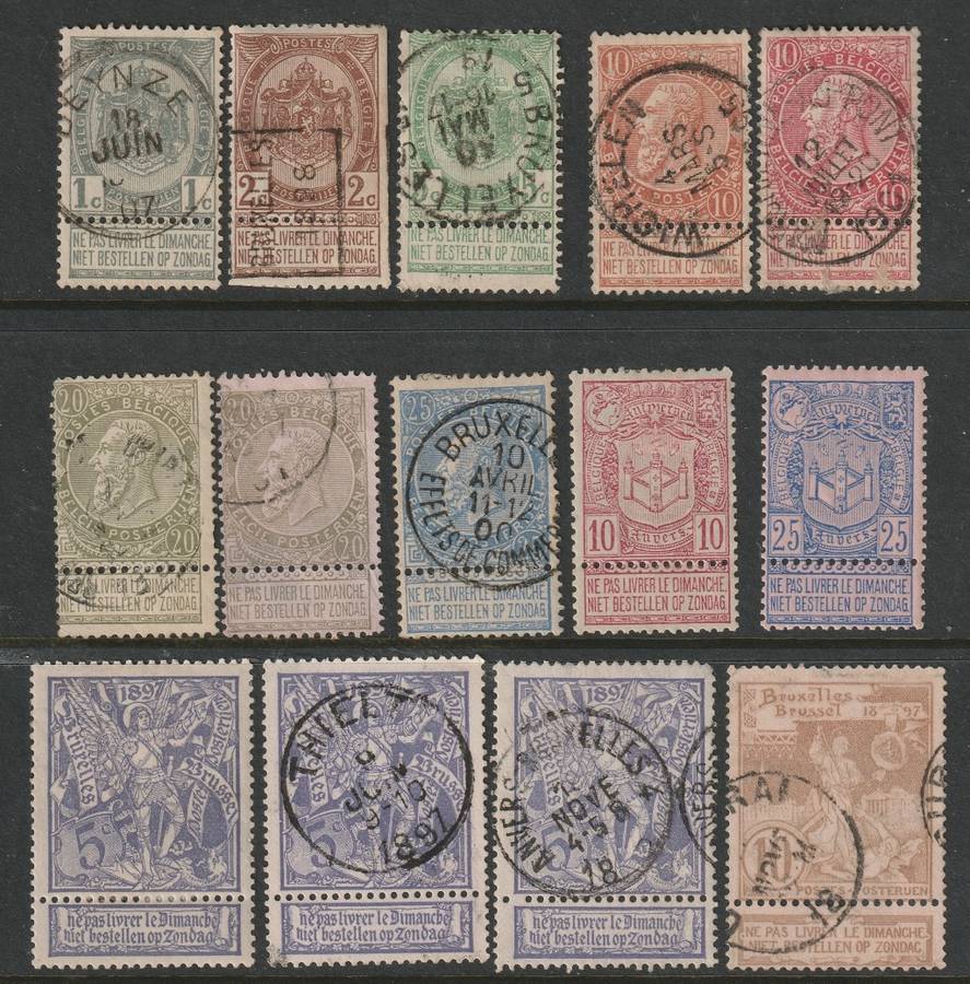 BELGIUM - 1893/1912 issues with perforated tabs,complete and part sets,mint and used.