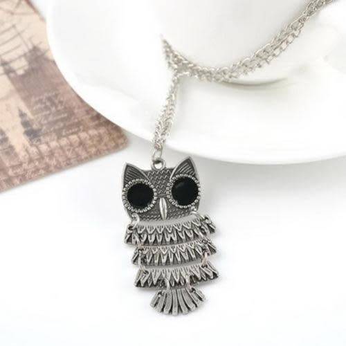 Owl Splice Design - Fashion Pendant Vintage Silver Long Chain Necklace