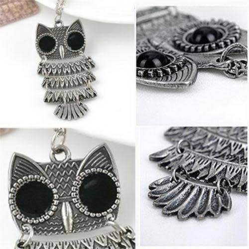 Owl Splice Design - Fashion Pendant Vintage Silver Long Chain Necklace