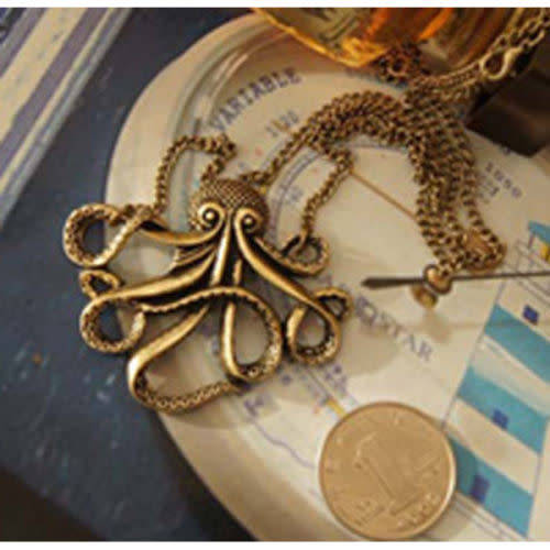 Vintage Bronze Octopus Long Necklace