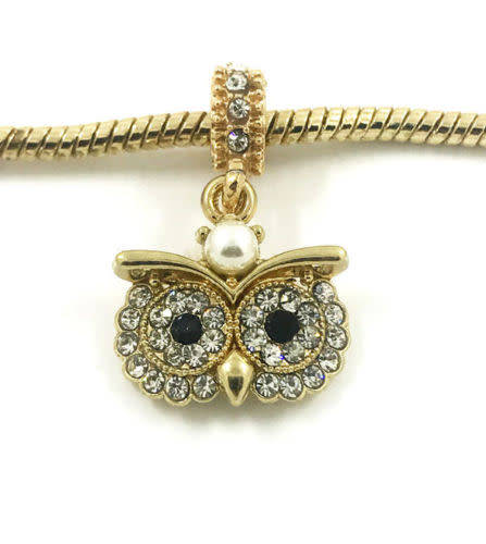 Gold OWL European Crystal Charm
